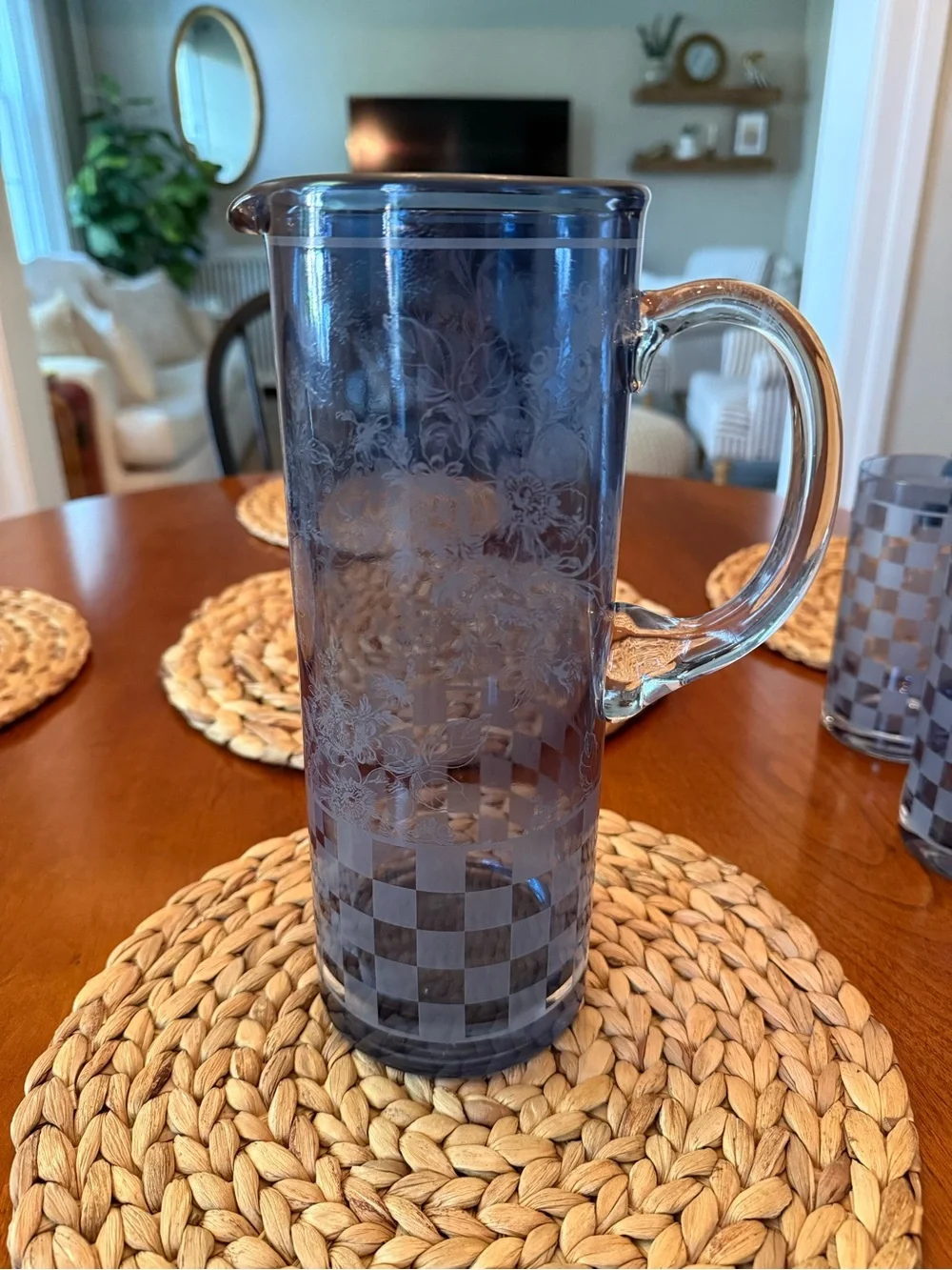 Mackenzie Childs Dashing Check Pitcher and Glasses Set